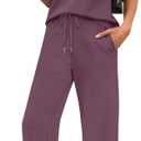 WIHOLL Beach Vacation Clothes for Women 2 Piece Travel Airport Outfits Fashion 2026 Comfy Summer Matching Sets Women Clothing Tropical Wide Leg Pants Lounge Sets Pjs Dark Purple L