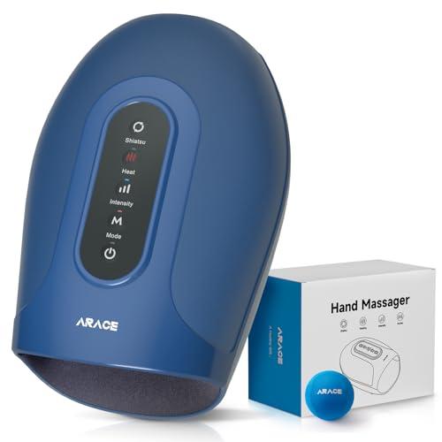 Arace Hand Massager with Heat and Compression, Cordless Hand and Wrist Massager for Arthritis and Carpal Tunnel Relief, Roller Kneading Massage for Palm
