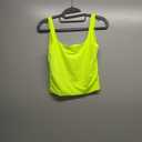 Artfish Women's Sleeveless Strappy Tank Square Neck Double Layer Workout Fitness Casual Basic Crop Tops (Neon Lime Green)