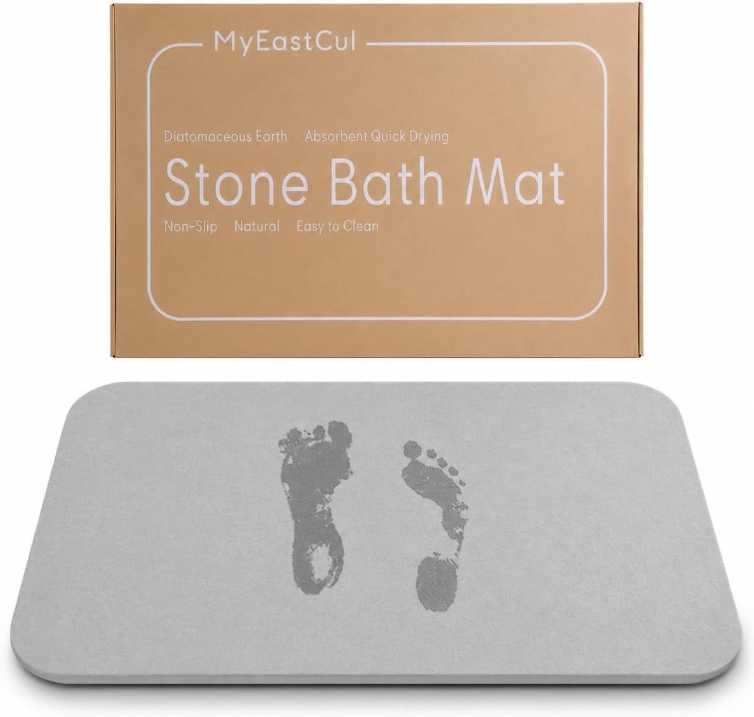 Diatomite Stone Bath Mat, Quick Dry Super Absorbent 23.6"x15.7", Light Gray