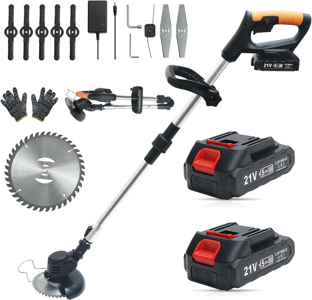 Cordless Weed Wacker, 2 Batteries, Electric Weed Eater, Grass Trimmer Cordless, Weed Erimmer