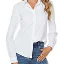 jonivey Womens Stretch Button Down Long Sleeve Shirt Soft Basic Wrinkle Free Work Business Formal Casual Blouse (White,S)