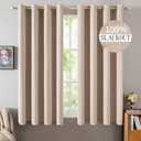 MIULEE Linen Textured Curtains for Bedroom Solid 100% Blackout Thermal Insulated Natural Beige Grommet Room Darkening Curtains & Drapes Luxury Decor for Living Room 52 x 64 Inch (2 Panels)