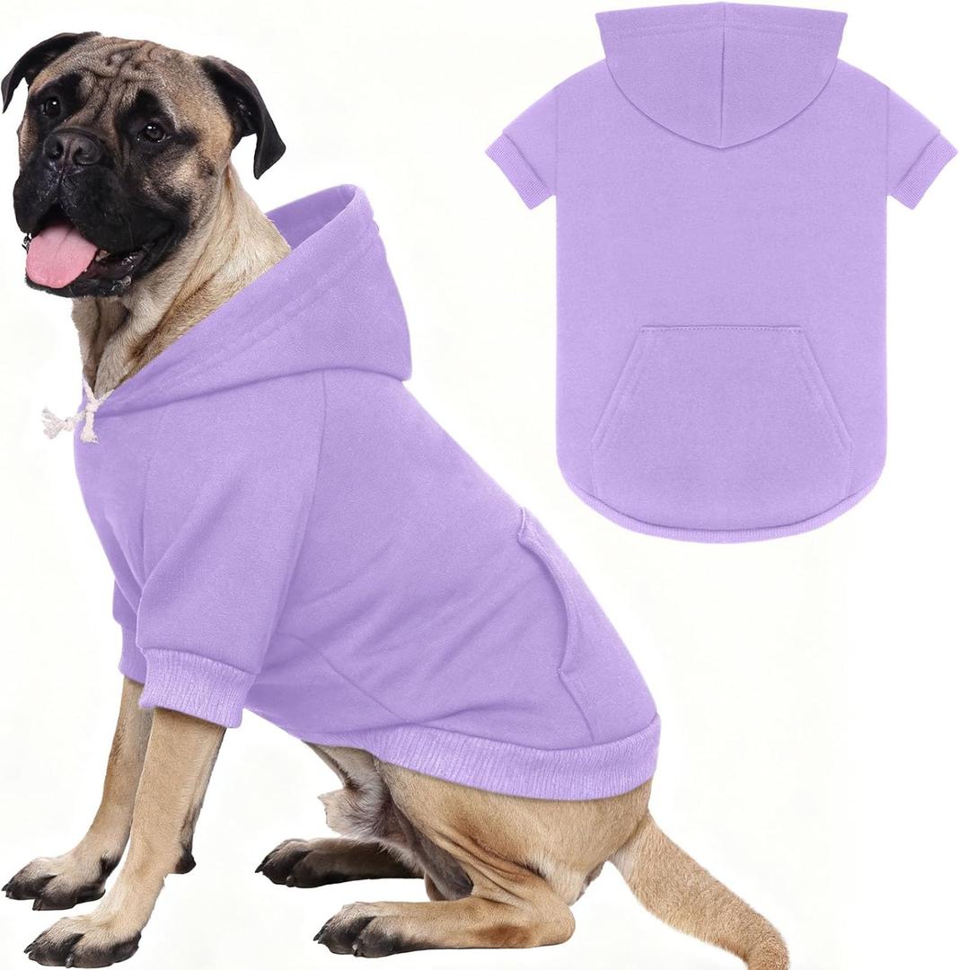 5XL Dog Sweaters for Large Dogs,Extra-Large Dog Hoodie,Cozy Fleece Interior Sweatshirt with Hood & Pocket,Leash Hole,Pet Clothes Sweater Hoodie for Large Dogs,Light Purple&5XL (5XL: 100-135lbs)