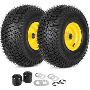 GICOOL 15x6.00-6nhs Lawn Mower Tire Assembly, 15x6-6 Riding Lawnmowers and Tractor Pneumatic Tire and Wheel, with 3/4" Bearing Bore, 3" Centered Hub, S-Turf Pattern, 2 Pack