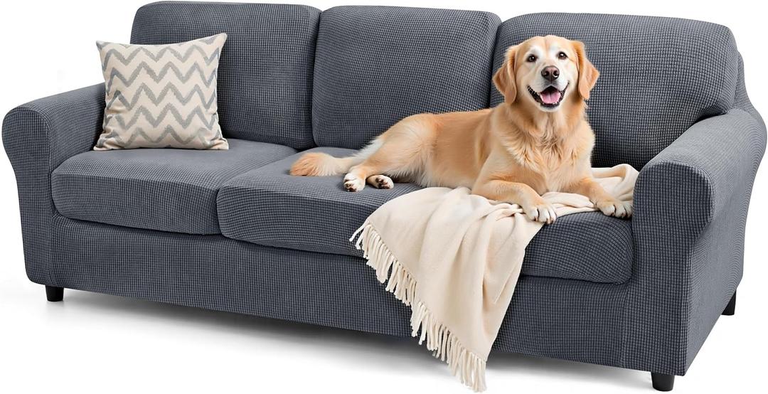 SUBRTEX 7 Pieces Stretch Sofa Slipcover Sets Couch Cover Sets Backrest Cushion Covers Furniture Protector Collection Set for Oversize Sofa Loveseat Chair Slip Covers(Large, Gray) (Grey)