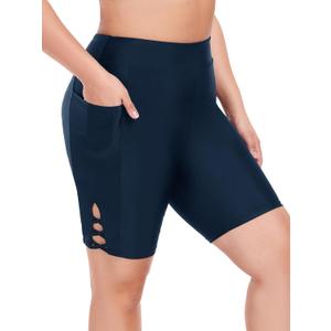 Ocean Blues Women's Navy Blue 8" High Waisted Swim Shorts with Pockets Tummy Control Board Shorts Quick Dry Size X-Large