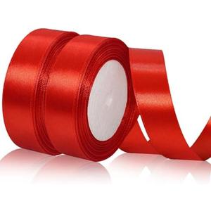 Red Satin Ribbon, Silk Red Valentine Ribbon for Gift Wrapping, Flower Bouquet Accessories, Crafts, Wreaths, Wedding Party Decor (25 Yards/roll x 4 Rolls) 1 inch