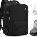 Vacuum Travel Backpack with Pump for Women, Personal Item Carry on Backpacks Flight Approved 18x14x8 inches for Men,Laptop Waterproof Work Compression bags Casual Daypack Black.