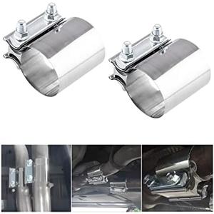 BESULEN 2 Inch Exhaust Clamp, 2 PCS Butt Joint Band Clamp Sleeve Coupler, Car Stainless Steel Muffler Band Clamp, Exhaust Pipes Repair Sleeve Connector, Car Exterior Accessories (2")