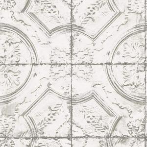 InHome NHS3711 Newport Tin Tile Peel Stick Wallpaper, White & Off-White (20.5" x 198")