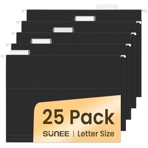 SUNEE 25 Pack Hanging File Folders, Black Folders, Hanging File Folders Letter Size with 1/5-cut Tabs, Stay Organized for Your Home and Office Bulk File and Documents