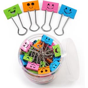 Coideal Smiling Binder Paper Clips - 40 Pcs 19mm Mini Colored Metal Fun Clip Clamps with Cute Smile Face Assorted Color for Office (0.75 inch, Small)
