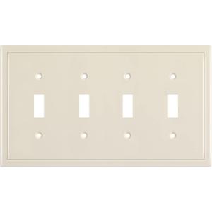 Henne Bery Modern Edge Decorative Wall Plate Switch Plate Outlet Cover, Durable Solid Zinc Alloy (Quad Toggle, Light Almond)