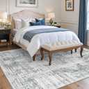 Madane 8x10 Area Rugs for Living Room, Machine Washable Vintage Rug with Non-Slip Backing, Soft Throw Large Rug, Thin Carpet for Bedroom Dining Room Farmhouse Under Table, Blue/Grey