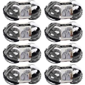 Chunky Chenille Yarn for Hand Knitting 8 Jumbo Pack Jumbo Chunky Yarn for Hand Soft Blanket Knitting, Bulky Thick Fluffy Yarn for Crocheting (Panda Color)