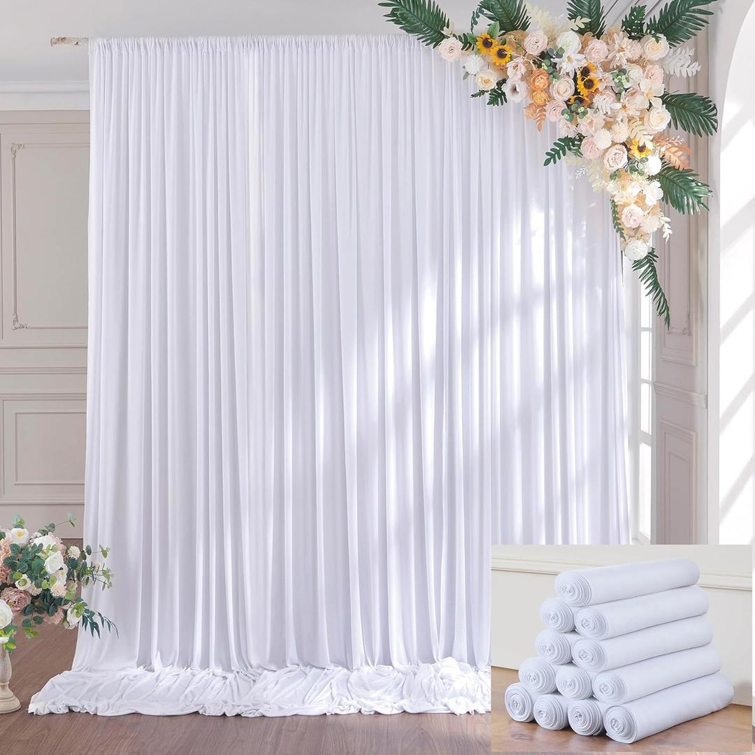 60ft x 14ft Wrinkle Free White Backdrop Curtain, Soft Silky Polyester White Drapes for Backdrop, 12 Panels 514ft Photo Backdrop Curtains for Parties Wedding Birthday Photography Background Cloth