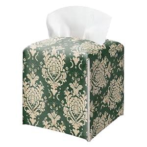 Vintage Baroque Art Print Tissue Box Holder, Gold Sage Green Leather Tissue Box Cover Square, Paper Napkins Everyday Dispenser for Bathroom Night Stands Kitchen Office Car Home Decor