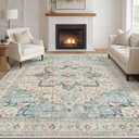 Tortania Area Rug Living Room Rugs - 9x12 Washable Boho Rug Vintage Oriental Distressed Farmhouse Large Thin Indoor Carpet for Living Room Bedroom Under Dining Table Home Office - Aqua Multi