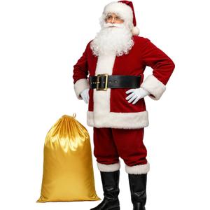 Potalay Men's Deluxe Santa Suit 11pc. Christmas Adult Santa Claus Costume (Medium)