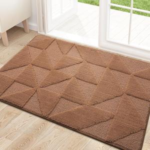 OLANLY Door Mats Indoor, Non-Slip, Absorbent, Dirt Resist, Entrance Washable Mat, Low-Profile Inside Entry Doormat for Entryway (32x20 inches, Brown)