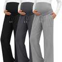 Sweetyweee 3 Pack Women Maternity Pants Wide Leg Over The Belly Lounge Loose Casual Pregnancy Pajama Trousers with Pockets(Light Heather Gray, Dark Heather Gray, Black,Large)