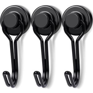 E BAVITE Black Swivel Swing Magnetic Hooks, Strong Neodymium Rare Earth Magnet Hook Perfect for Refrigerator and Other Surfaces, Pack of 3