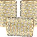3 Pack Polyhedral Crystal Metal Pendant Ceiling Chandelier Wall Sconce Lamp Replacement Covers Shade Fixture Gold Finish,1.66" Fitter Size,5.6" high*4.4" Diameter