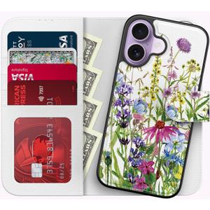 FUNMIKO for iPhone 17 Case Wallet,Detachable Flip Folio Leather Cover,RFID Blocking 4 Card Slots Holder,Magnetic Kickstand,Protective Phone Shell for Women Girls,Blooming Wildflowers
