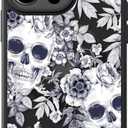 FUNMIKO for iPhone 15 Pro Case Wireless Charging & Military-Grade Protection - Cute Floral Design for Women Girls, Non-Slip Matte Cover with Shockproof Corners - Floral Skull