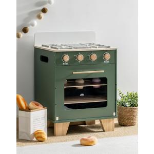 ROBOTIME Wooden Toy Oven Play Kitchen Set, Kids Kitchen Playset with Play Food, Pretend Play Oven Wooden Toy Kitchen Set for Toddlers Boys Girls(Vintage Green)