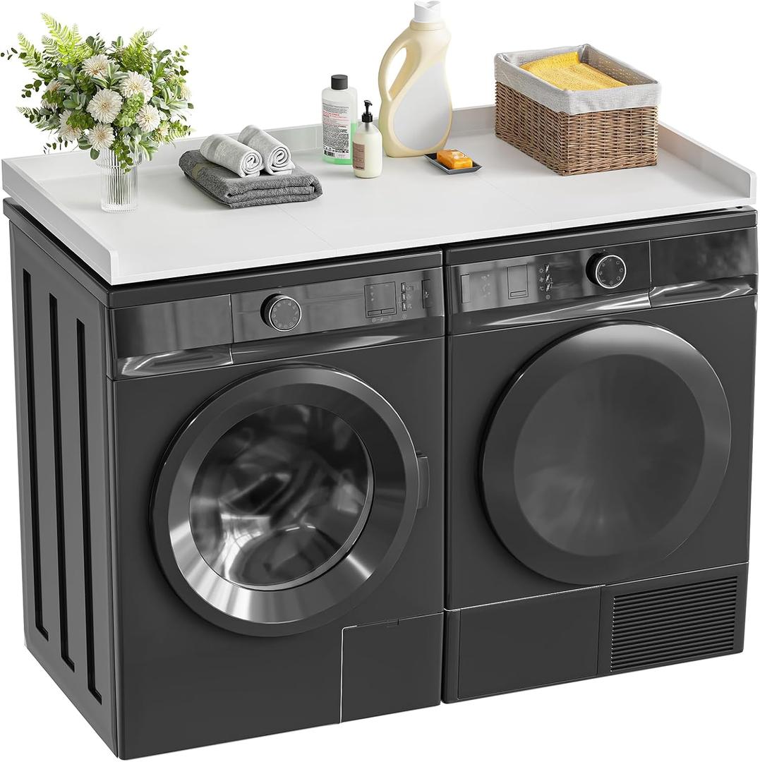 HOOBRO Washer Dryer Countertop, Laundry Room Organization, 54" x 27.6", Laundry Countertop Shelf with Non-slip Pad and Edge Ralis, Easy to Clean, Easy to Assemble, White WT37XY01