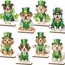 DoubleFill 8 Pcs St. Patrick's Day Dog Table Sign Decoration Green Shamrock Lucky Dog Wooden Tabletop Centerpiece Irish Rustic Farmhouse Tiered Tray Decor for Home Kitchen Vet Office Fireplace Desk