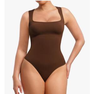 FeelinGirl Shapewear Bodysuits for Women Tummy Control Suqare Neck Thong Body Suit Sleeveless Going Out Tank Tops, M,L