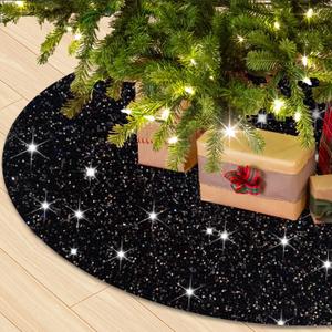 Black 60In Tree Skirt Velvet Christmas Tree Skirt for Xmas Tree Decorations and Ornaments Large Merry Christmas Tree Skirts Tree Base Cover Glitter Sequin Tree Skirt for Thanksgiving Ornaments