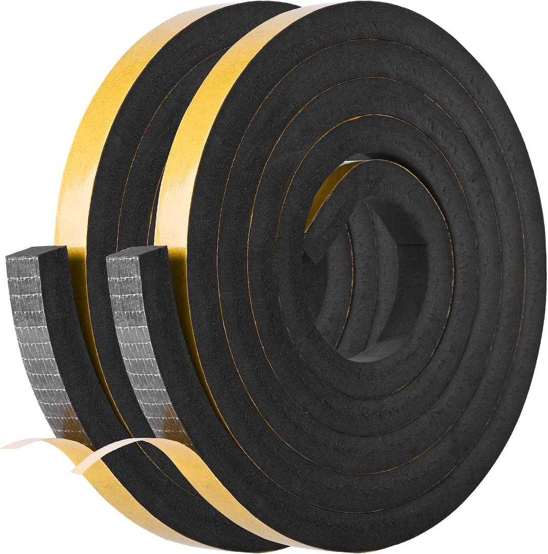 Kikerike Self Adhesive Foam Tape Weatherstrip 1in x 1in x 13Ft High Density Foam Insulation Strips Seal Weather Stripping with Strong Adhesive for Door and Window Sound Isolation Soundproofing