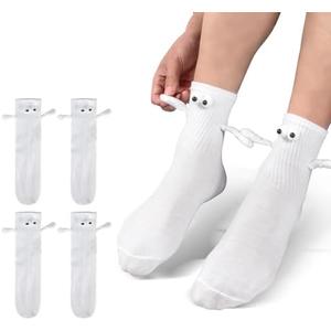 woxafo 2 Pairs Magnetic Hand Holding Socks, Funny Matching Sock for Couples Best Friends Teens Women Men Adult Gifts,5 pcs