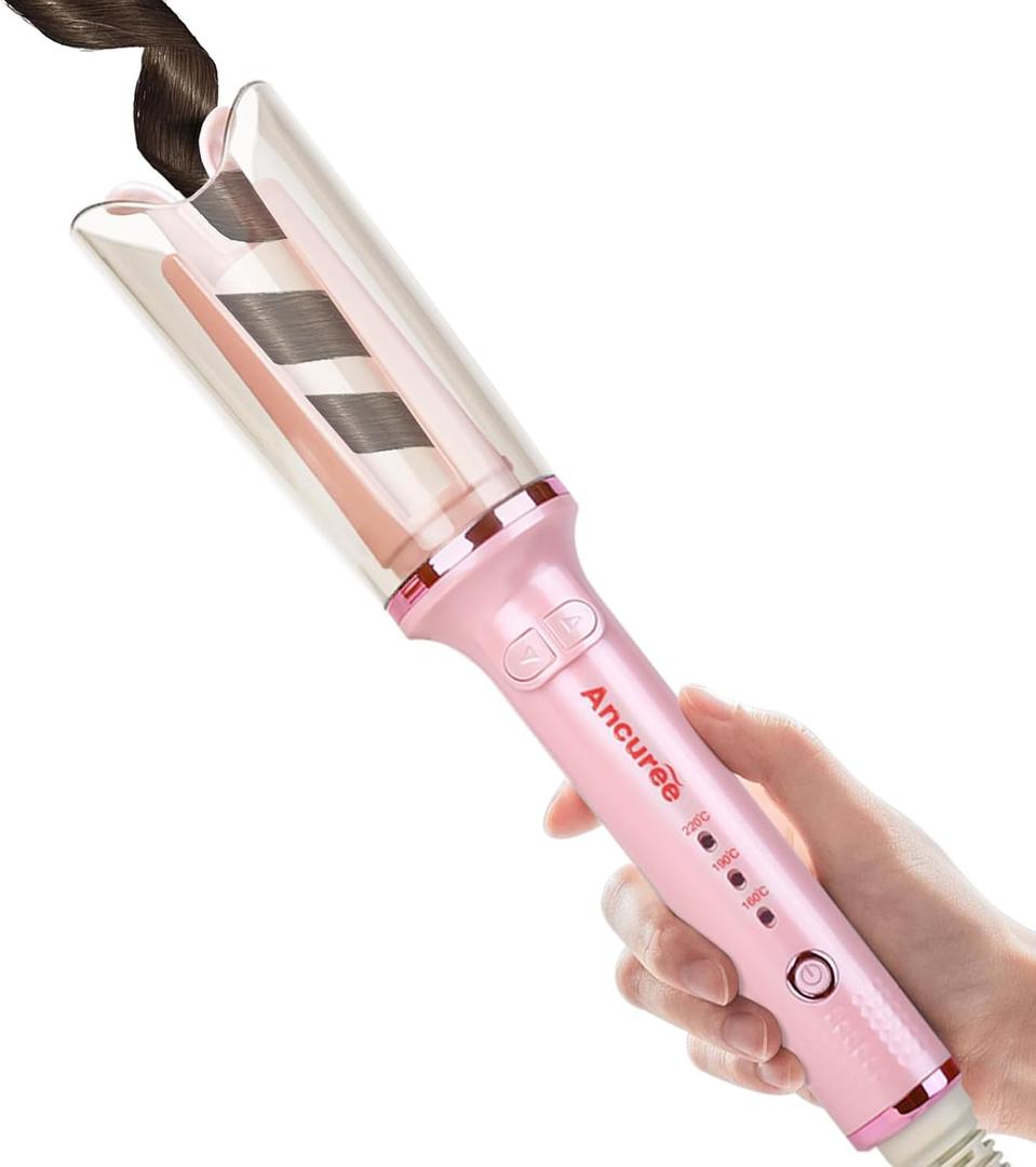 Automatic Curling Iron Rotating,Anti-Tangle Rotating Curling Wand, Quick Hair Curler, Anti-Scald Curler with Auto Shut-Off for Hair Styling (Pink)