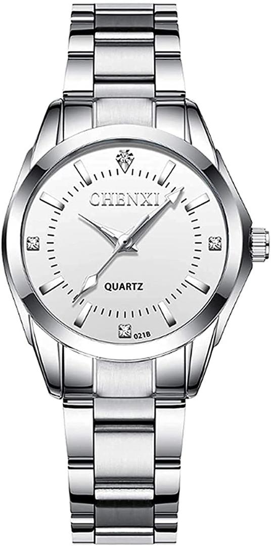 Watches for Women Analog Quartz Silver Stainless Steel Watches Luminous Waterproof Ladies Dress Watch (021 White)
