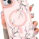 for iPhone 14 Plus Magnetic Matte Translucent Case,Luxury Shockproof Magnetic,Cute Flower Pattern Hard Back Cover iPhone 14 Plus Case for Women Girls-Little Pink Floral