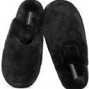 Snug Leaves Women's Fuzzy Scuff Slippers Soft Comfy Memory Foam Non-slip Indoor House Shoes (7-8, Black)