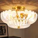 Semi Flush Mount Ceiling Light Fixture 14" Vinatge Gold Ceiling Lights Mid Century Modern Clear Glass Close to Ceiling Lighting Fixtures for Bedroom Hallway Kitchen Laundry Room Bathroom