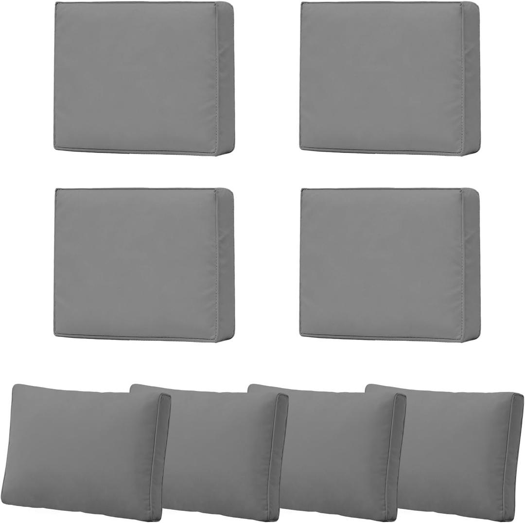 8PCS Patio Cushion Covers, Patio Seat Protectors Splash-proof, Deep Seat, Washable Outdoor Couch Cushion Covers Replacement with Zippers, Slipcovers Sofa Chair Cover (Grey,24 x 24 x 3.15 inches)