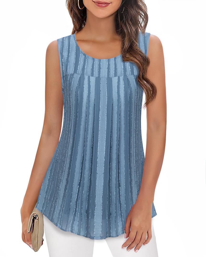 Timeson Sleeveless Tops for Women Dressy: Summer Ladies Tops and Blouses - Womens Tunics To Wear With Leggings - Chiffon Tank Tops Loose Fit Business Casual Clothes Flowy Polyester Shirts Gray Blue M (M)