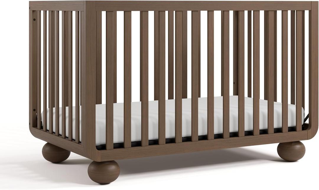 Storkcraft Amalfi 5-in-1 Convertible Crib with Toddler Guardrail GREENGUARD Gold Certified, Conversion Kit Included, Fits Baby Crib Mattress, Converts to Full Bed (Hazelnut), 29.5"L x 53.9"W x 34.1"H