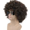 karlery Men Women Afro 70s 80s Short Curly Dark Brown Rocker Party Wig California Halloween Costume Cosplay Wig