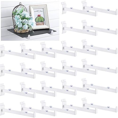 Zonon 24 Pcs 12 Inch Slatwall Shelf Bracket Heavy Duty Slatwall Shelves Display Hooks Hangers Paneling Accessories for Panel Retail Shop Garage Room Storage Organizer Exhibition(White)