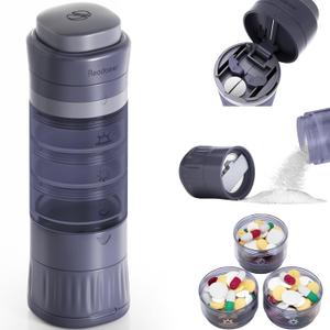 READAEER Pill Organizer, Pill Cutter, Pill Grinder, 3 in 1 Function Portable Pill Case for Travel (Blue)