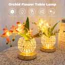 Flower Table Lamp, Orchid Flower with Crystal Vase Lamp, Cordless Touch Desk Light, 3 Colors Dimming & Rechargeable, Small Night Light for Bedroom Home, Romantic Gifts for Girl Women (Purple)
