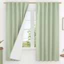 LAMIT 100% Blackout Linen Curtains, 63 Inches Linen Textured Thermal Bedroom Curtains Back Tab and Rod Pocket Neutral Panels with White Liner for Short Windows, 2 Panels, Light Green, 42 x 63 Inch